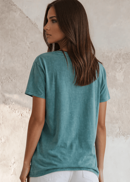 Jessie Tee - Mineral Washed Cotton T-Shirt (Teal) Made in USA
