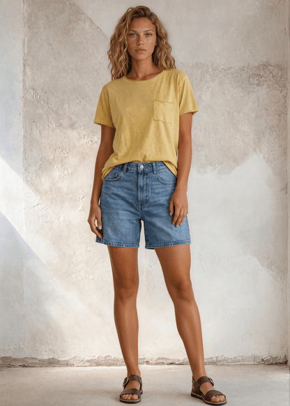Jessie Tee - Mineral Washed Cotton T-Shirt (Apricot Yellow) Made in USA