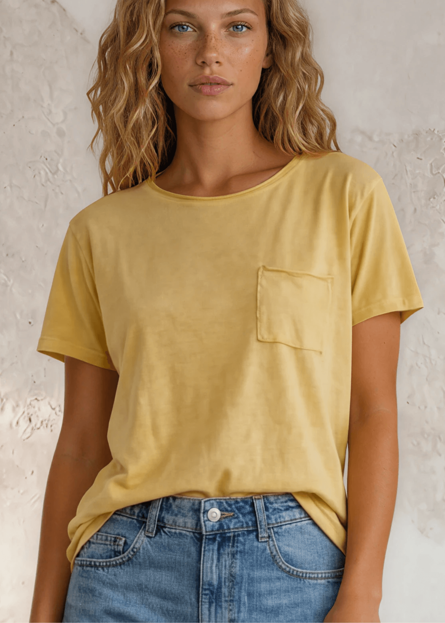 Jessie Tee - Mineral Washed Cotton T-Shirt (Apricot Yellow) Made in USA