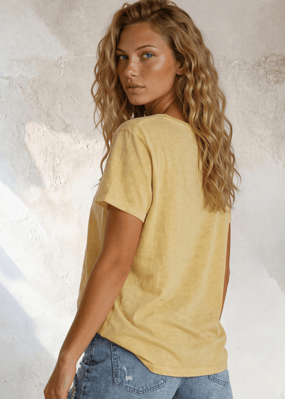 Jessie Tee - Mineral Washed Cotton T-Shirt (Apricot Yellow) Made in USA