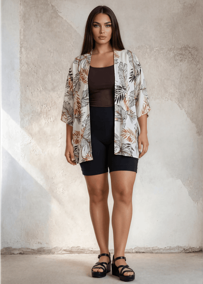 Tropical Plus Size Wool Dobby Kimono Made in USA