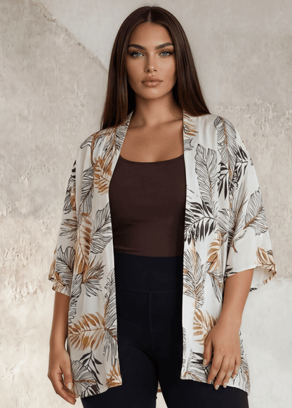 Tropical Plus Size Wool Dobby Kimono Made in USA