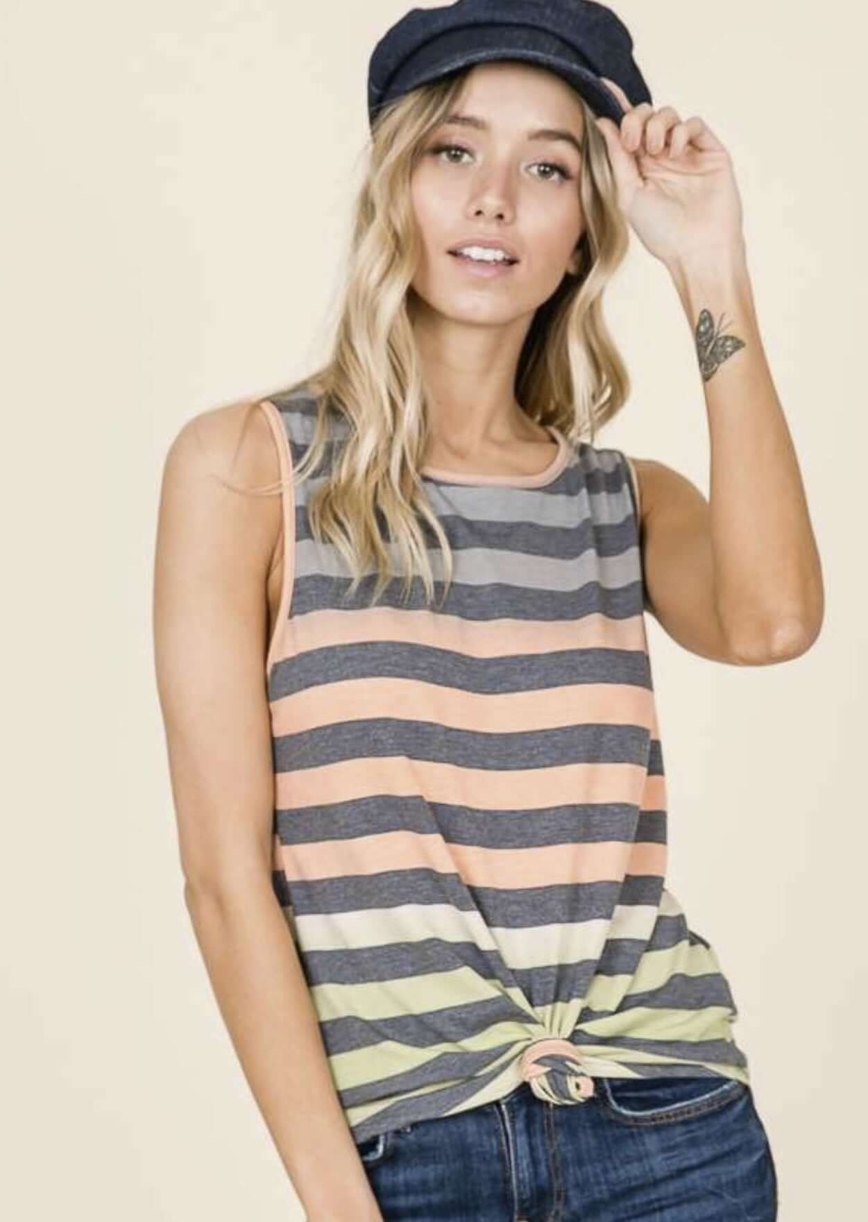 Auburn Sunset Hues Striped Summer Tank CLEARANCE FINAL SALE