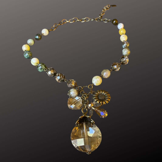 Sunflower Charm Matching Necklace & Bracelet Set Made in USA
