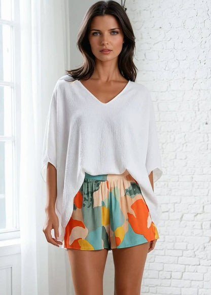 Claire V-Neck Caftan Top in Bright White