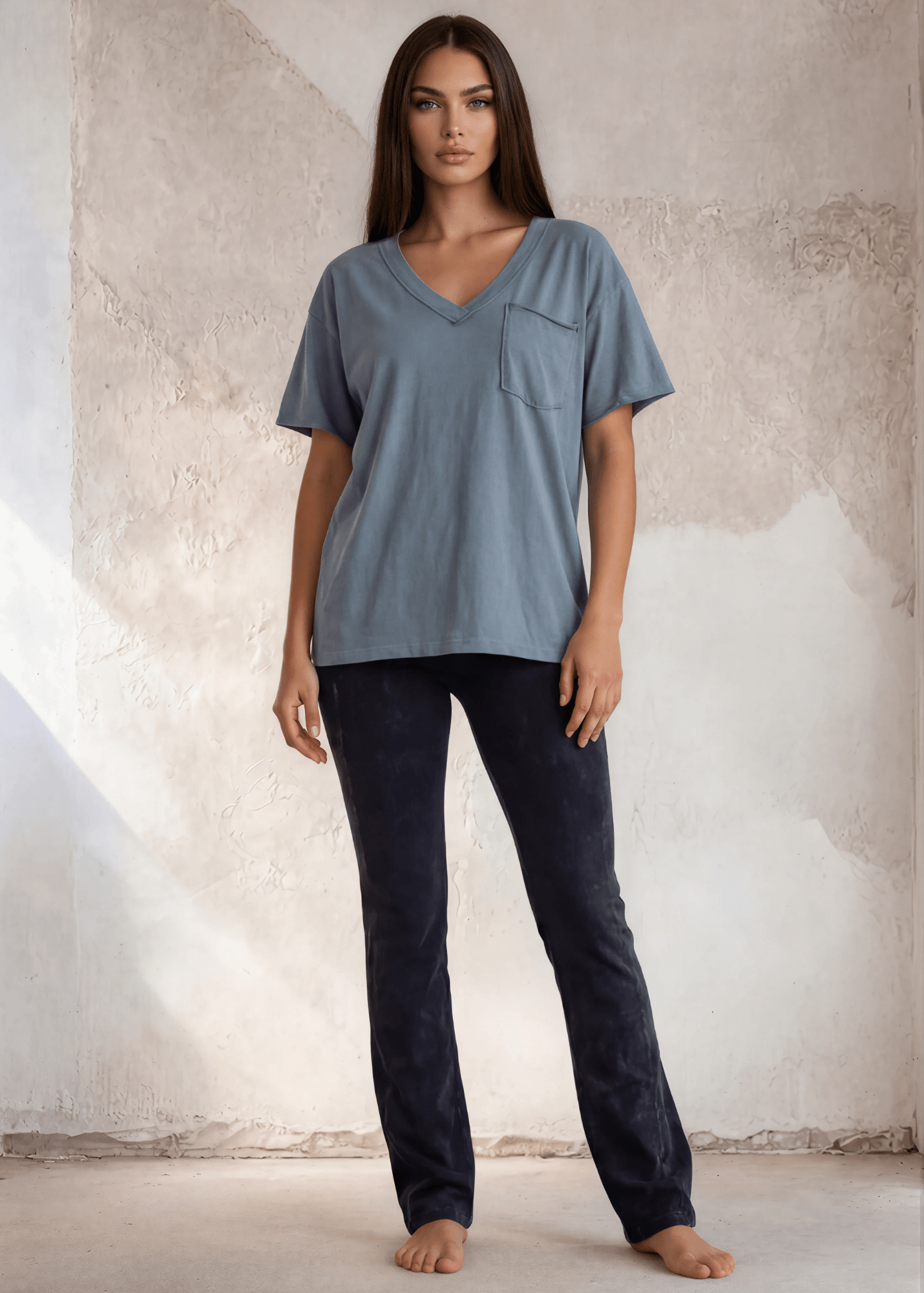 Blue Stream V-Neck Cotton Top