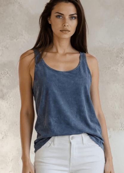 Tampa Bay Top Layer Tank Top in Dark Blue Grey Denim