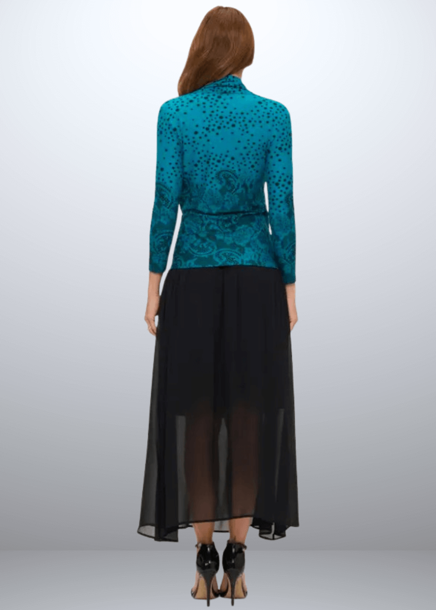 Meredith Teal Printed Surplice Wrap Top
