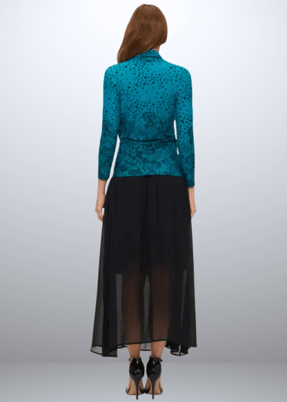 Meredith Teal Printed Surplice Wrap Top