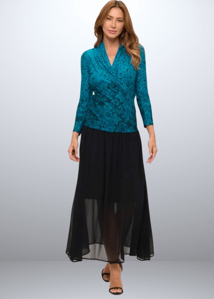 Meredith Teal Printed Surplice Wrap Top