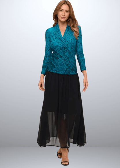 Meredith Teal Printed Surplice Wrap Top