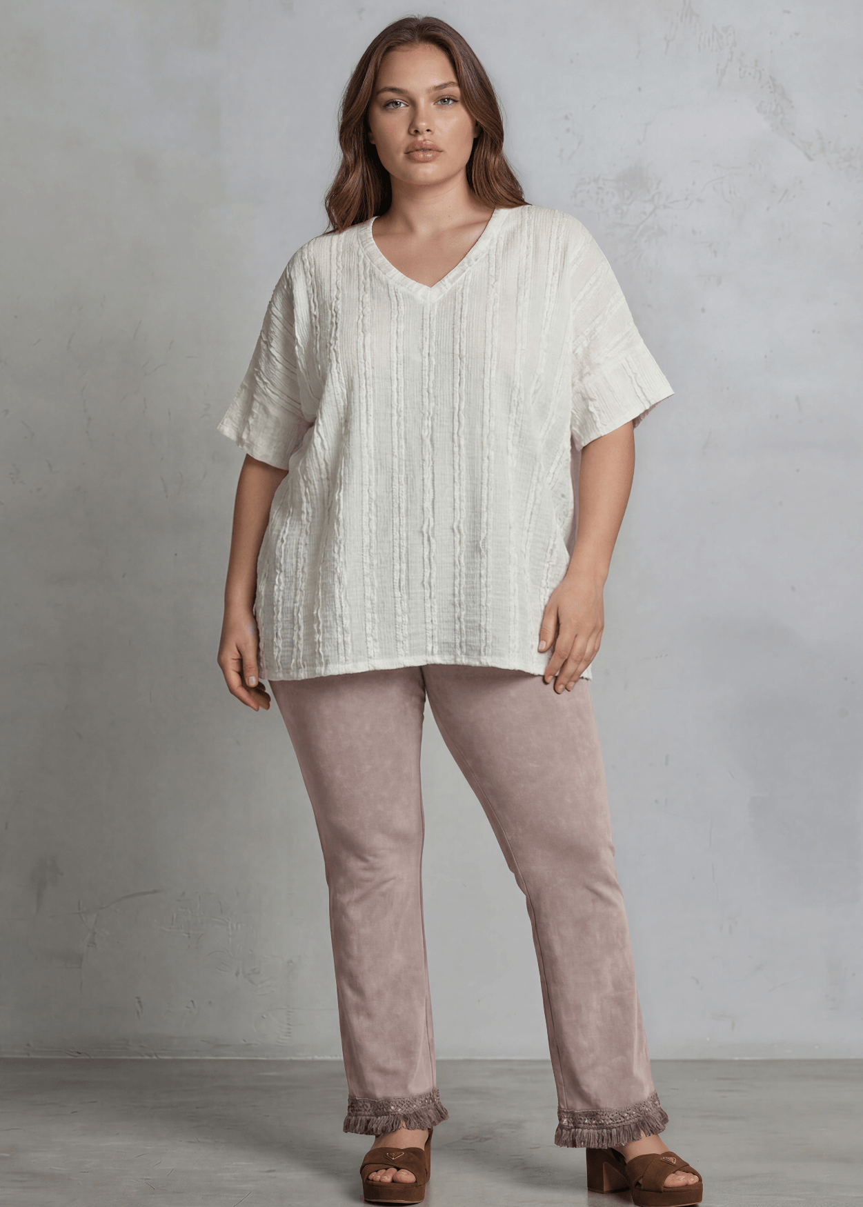 Laurel Textured Top Plus Size Made in USA - Off White