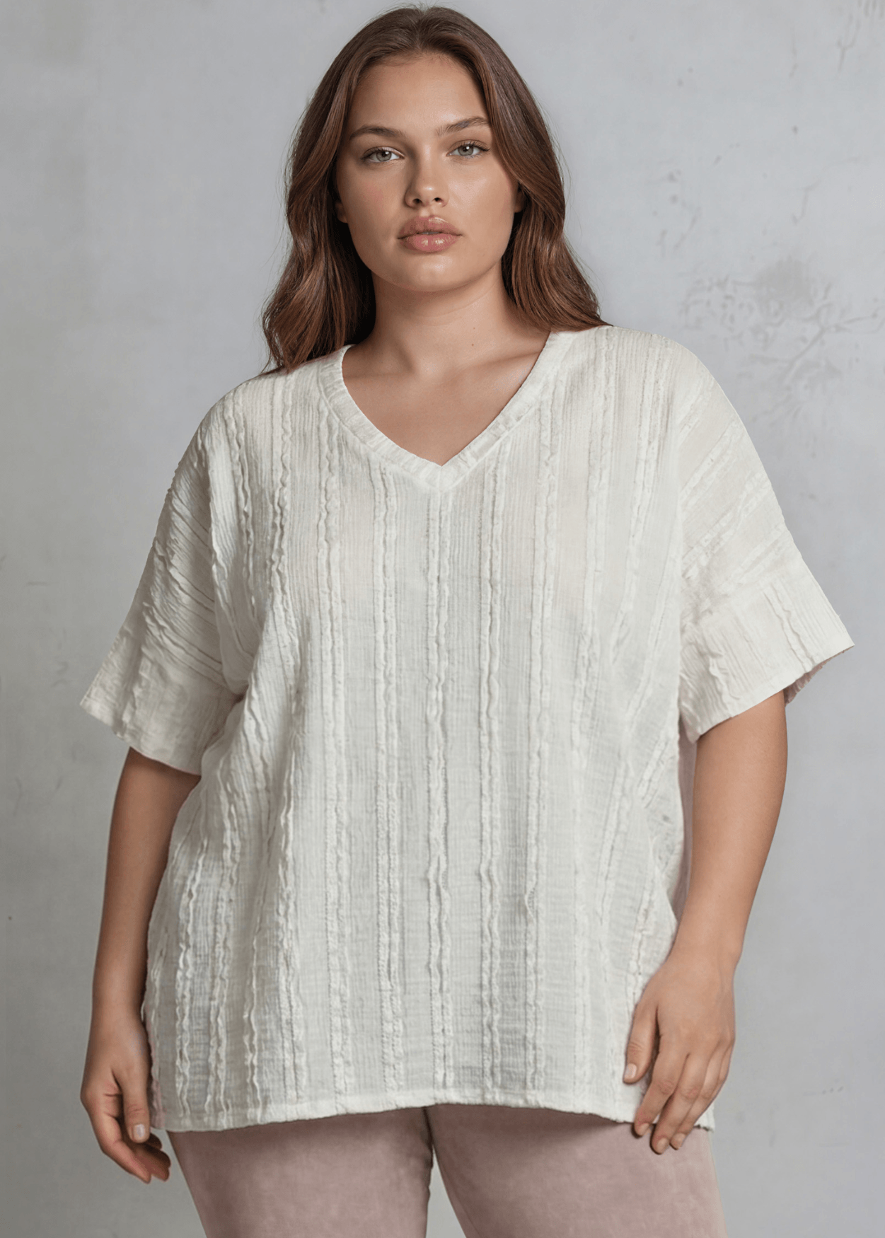 Laurel Textured Top Plus Size Made in USA - Off White