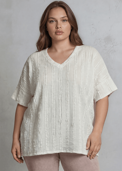 Laurel Textured Top Plus Size Made in USA - Off White