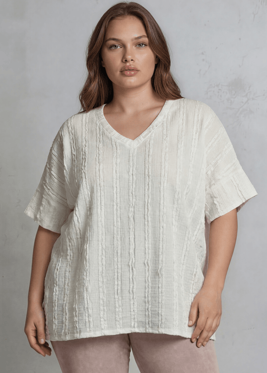Laurel Textured Top Plus Size Made in USA - Off White