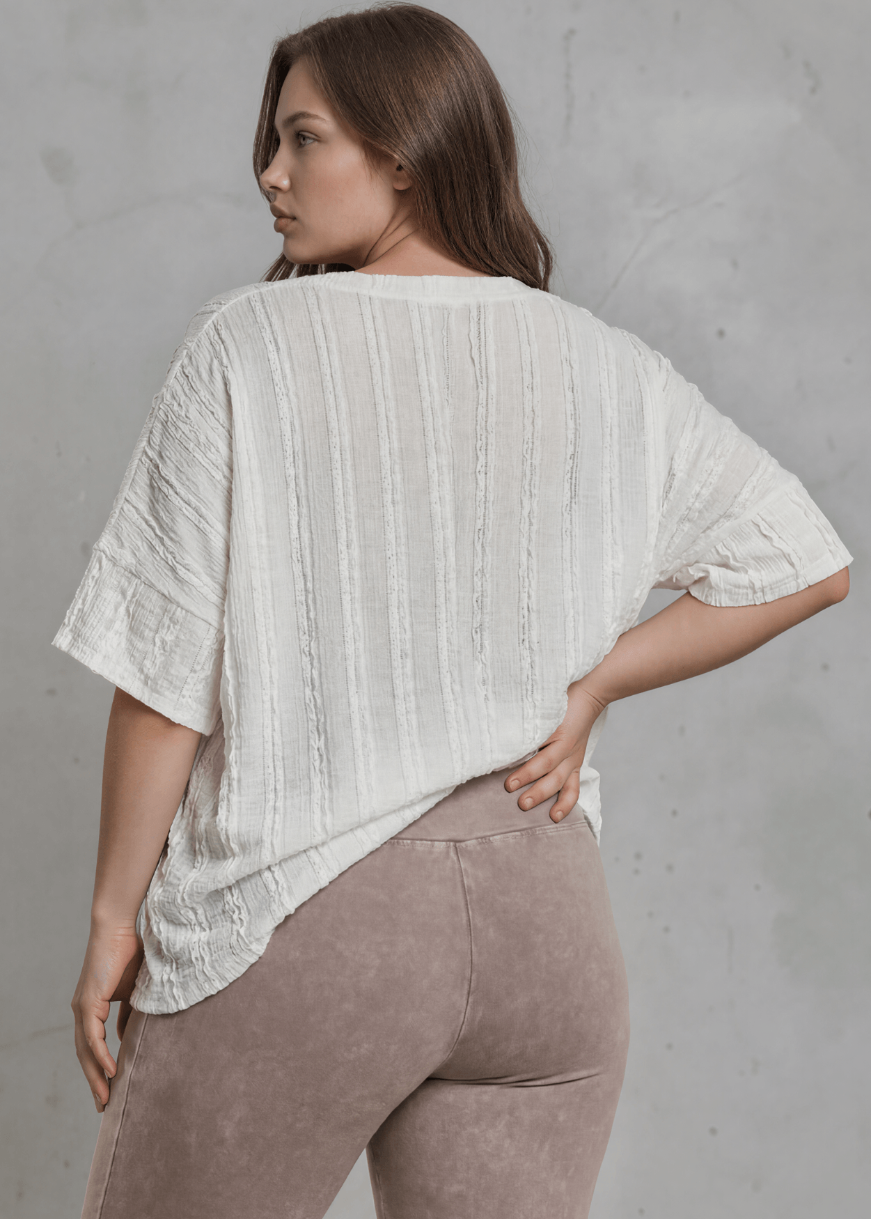 Laurel Textured Top Plus Size Made in USA - Off White