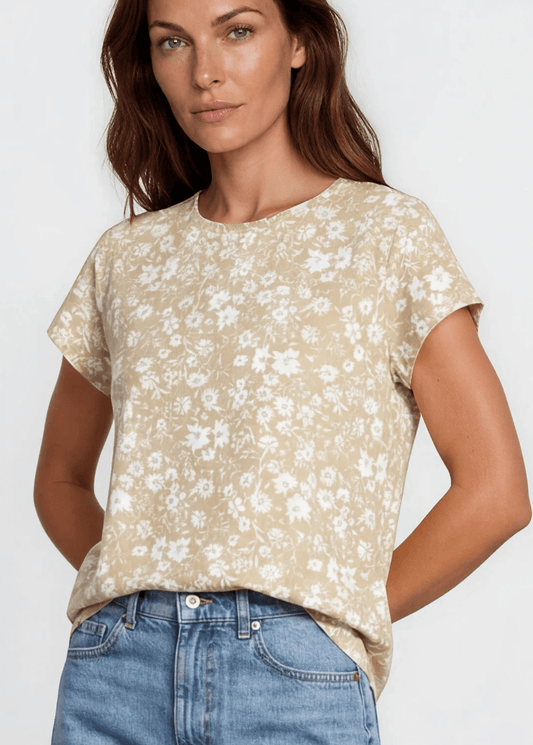 Faith's Floral Print Top in Taupe