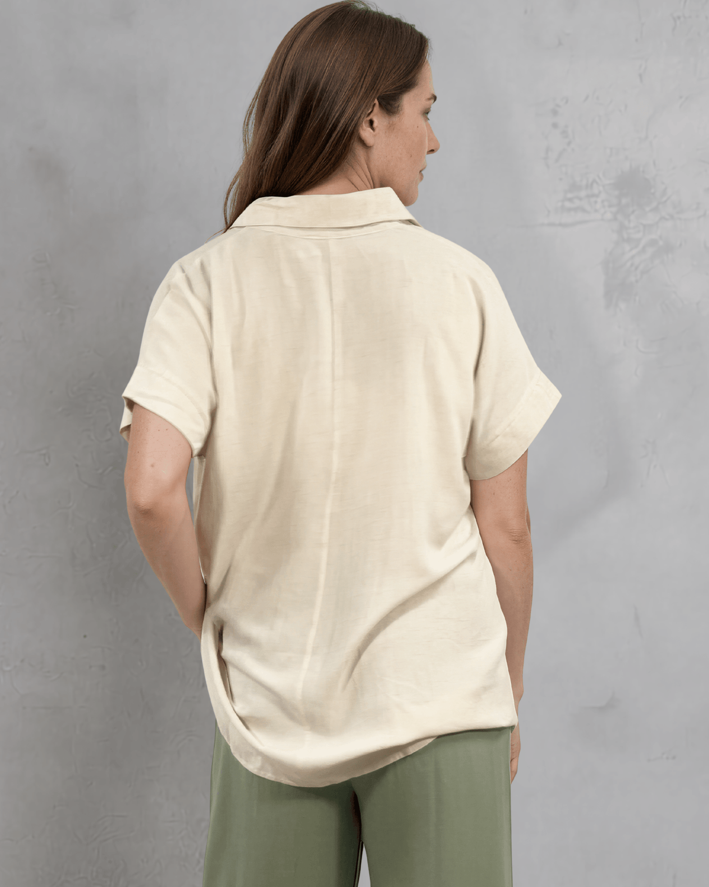 Lilian Linen Blend V Neck Collar Short Sleeve Top