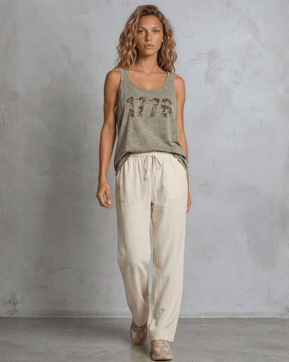 Annie Drawstring Rayon Linen Pants with Pockets - Natural