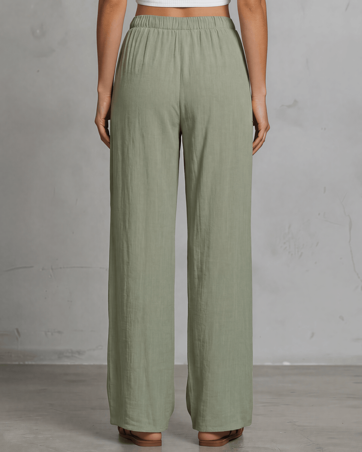 Annie Drawstring Rayon Linen Pants with Pockets - Olive