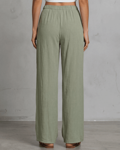 Annie Drawstring Rayon Linen Pants with Pockets - Olive