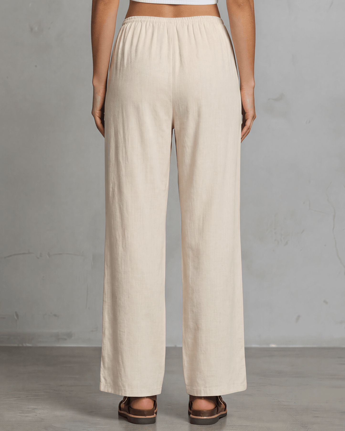 Annie Drawstring Rayon Linen Pants with Pockets - Natural