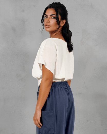 Sandra Flowy Crop with  Smocked Waist