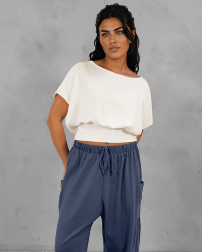 Sandra Flowy Crop with  Smocked Waist