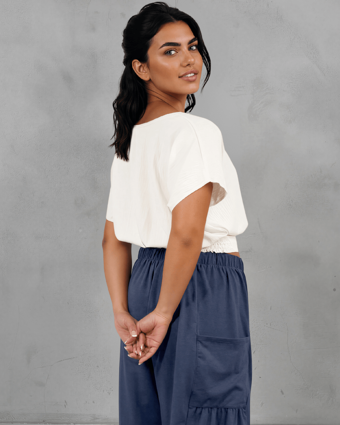 Sandra Flowy Crop with  Smocked Waist