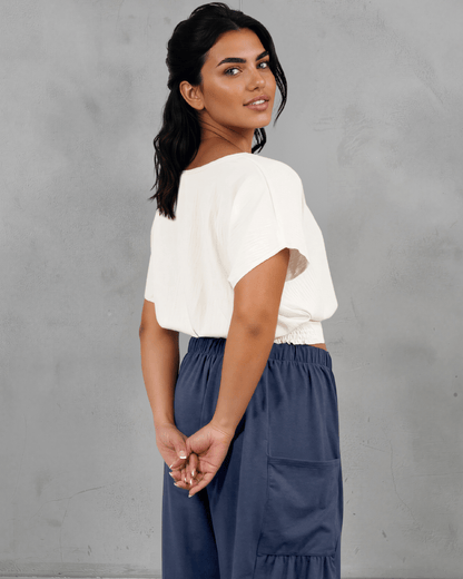 Sandra Flowy Crop with  Smocked Waist