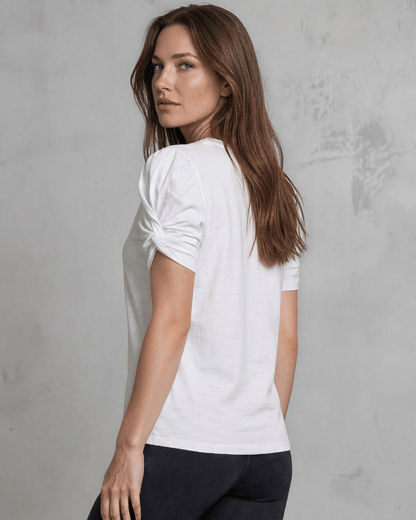 Milly Cotton Puff Sleeve Top with Knot Detail
