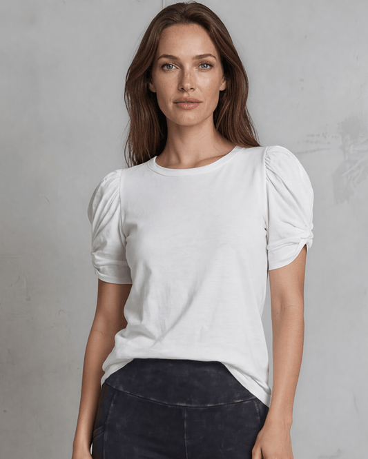 Milly Cotton Puff Sleeve Top with Knot Detail