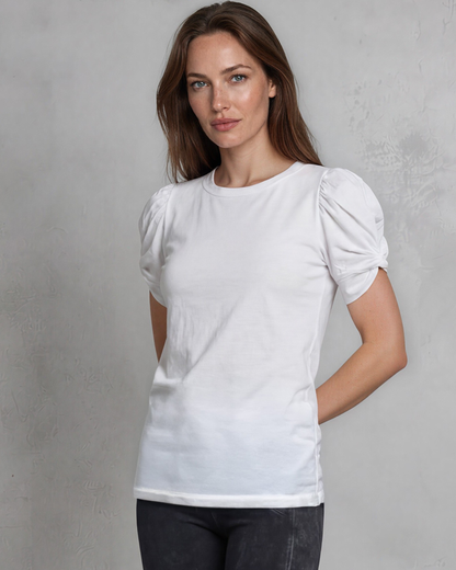 Milly Cotton Puff Sleeve Top with Knot Detail