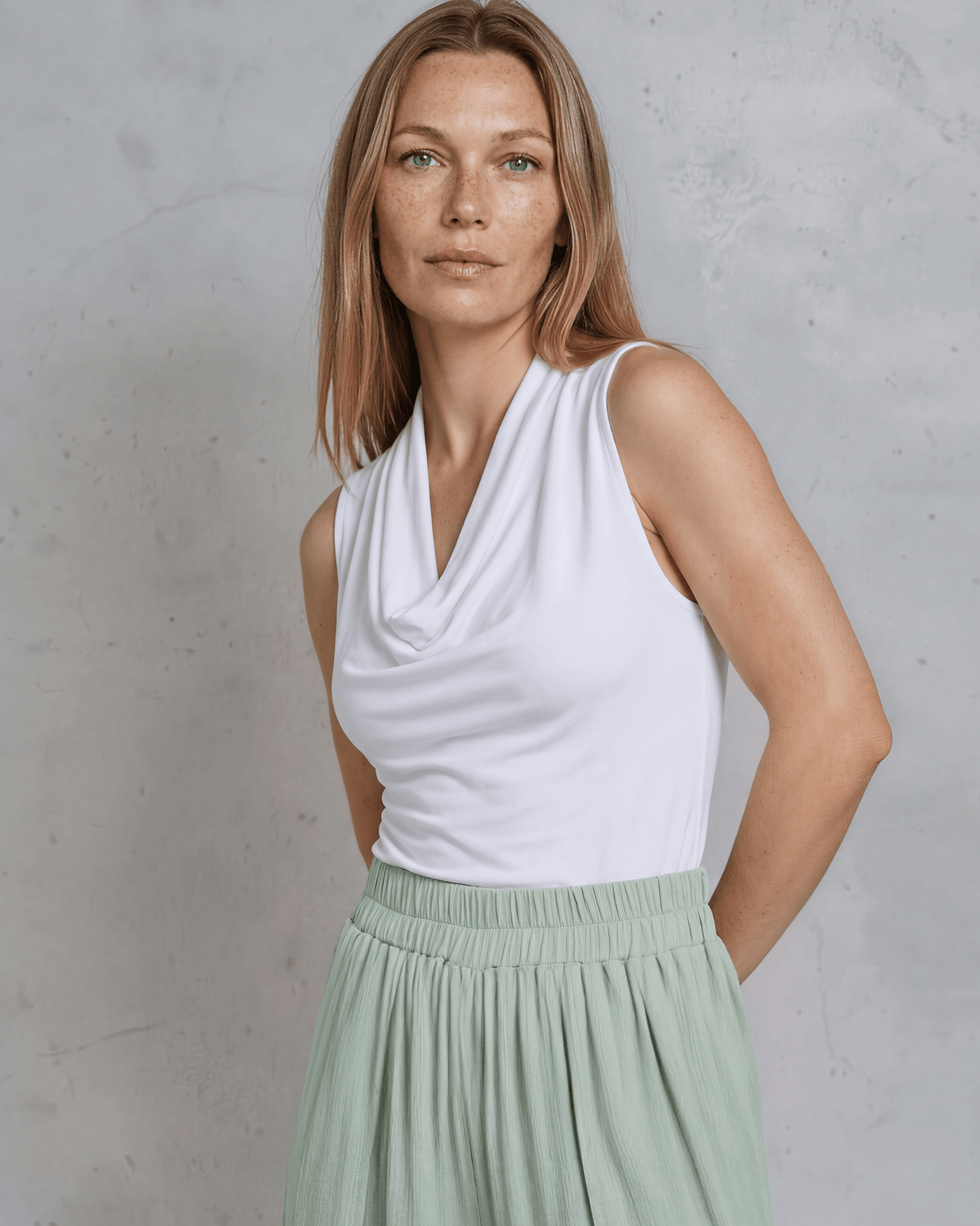 Nikki Cowl Neck Jersey Top - White