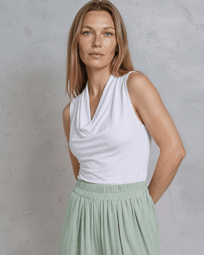 Nikki Cowl Neck Jersey Top - White