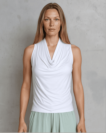 Nikki Cowl Neck Jersey Top - White