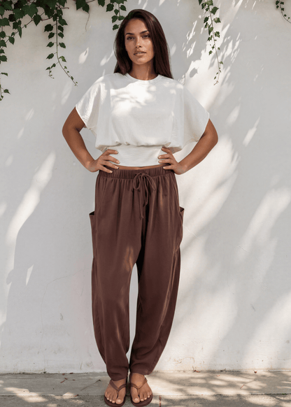 Bailey Baggy Drawstring Pants - Brown