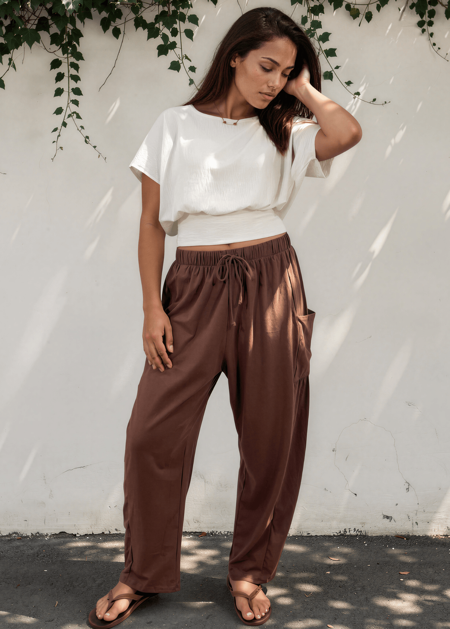 Bailey Baggy Drawstring Pants - Brown
