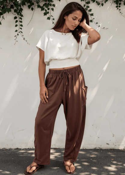 Bailey Baggy Drawstring Pants - Brown