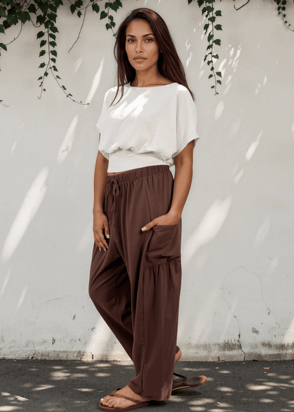 Bailey Baggy Drawstring Pants - Brown