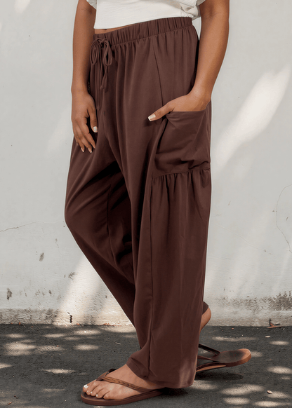 Bailey Baggy Drawstring Pants - Brown