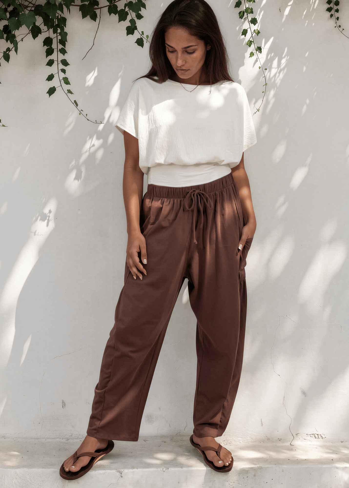 Bailey Baggy Drawstring Pants - Brown