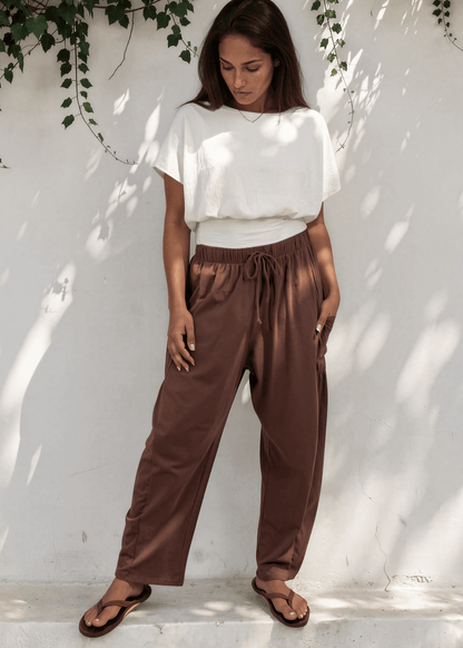Bailey Baggy Drawstring Pants - Brown