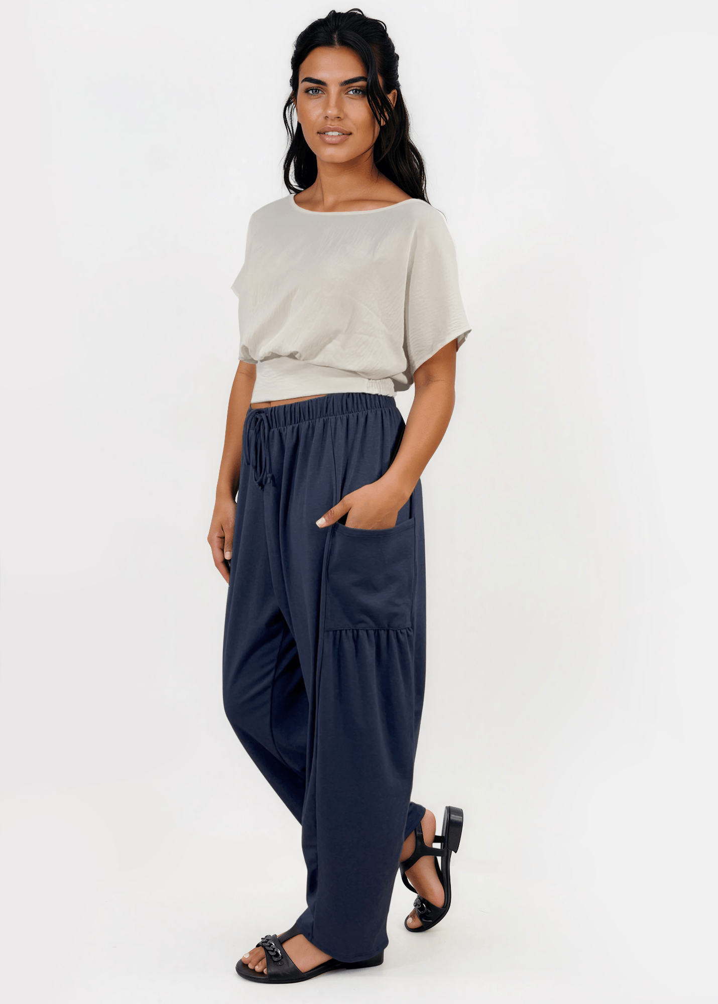 Bailey Baggy Drawstring Pants - Navy
