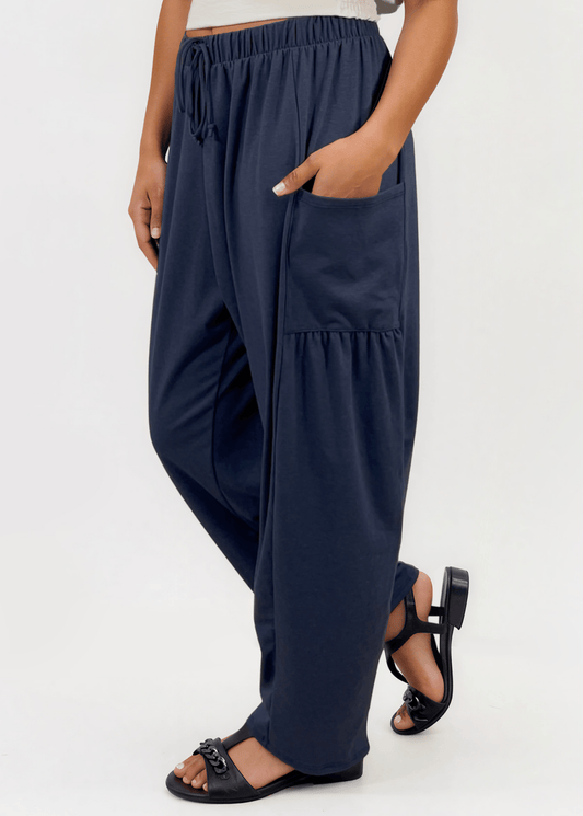Bailey Baggy Drawstring Pants - Navy