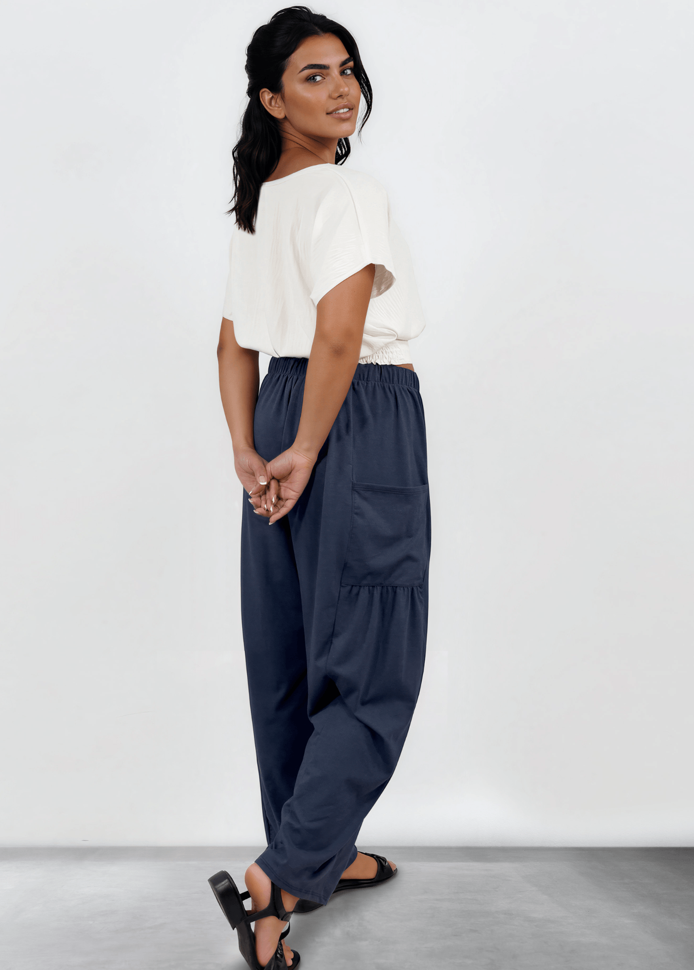 Bailey Baggy Drawstring Pants - Navy