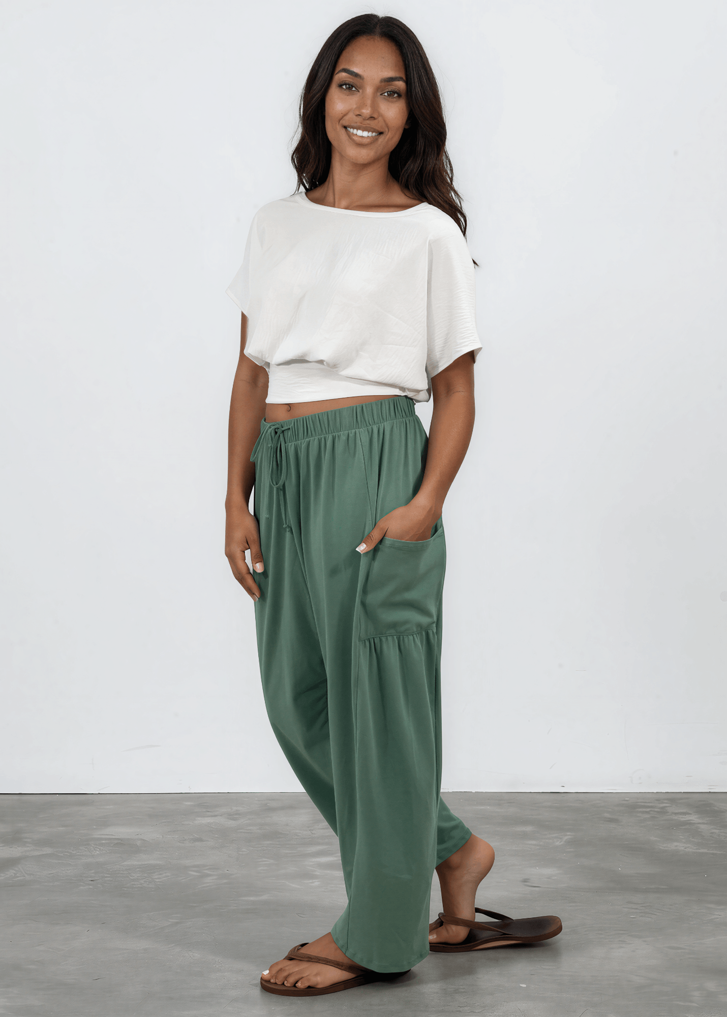 Bailey Baggy Drawstring Pants - Sage