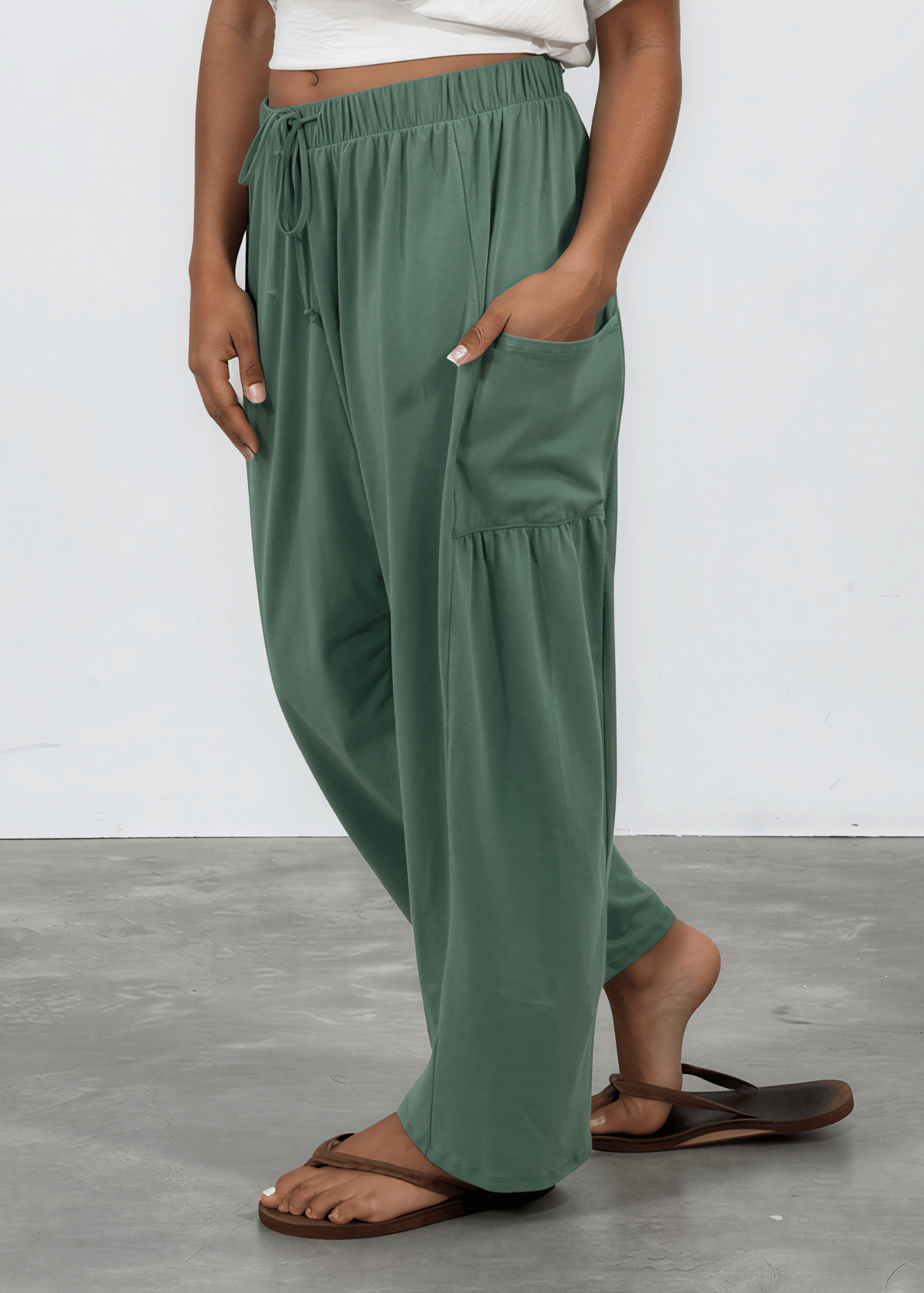 Bailey Baggy Drawstring Pants - Sage