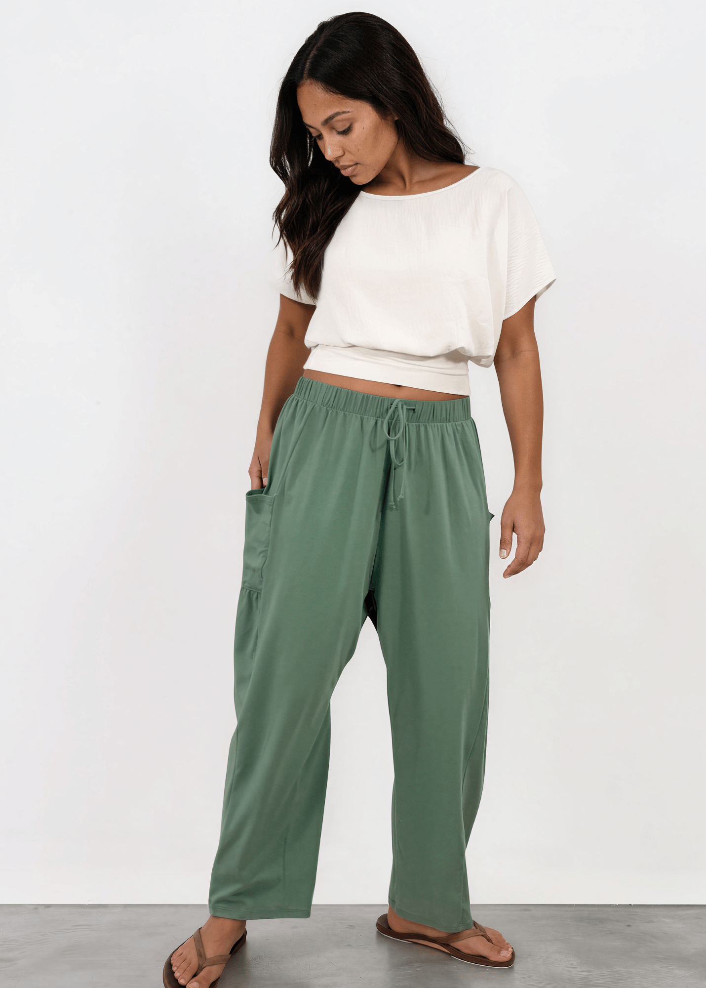 Bailey Baggy Drawstring Pants - Sage