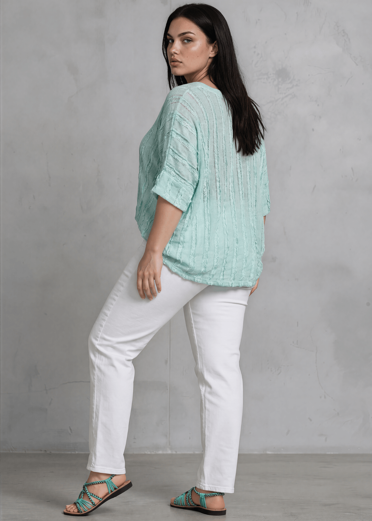 Laurel Textured Top in Plus Size Made in USA - Aqua Blue